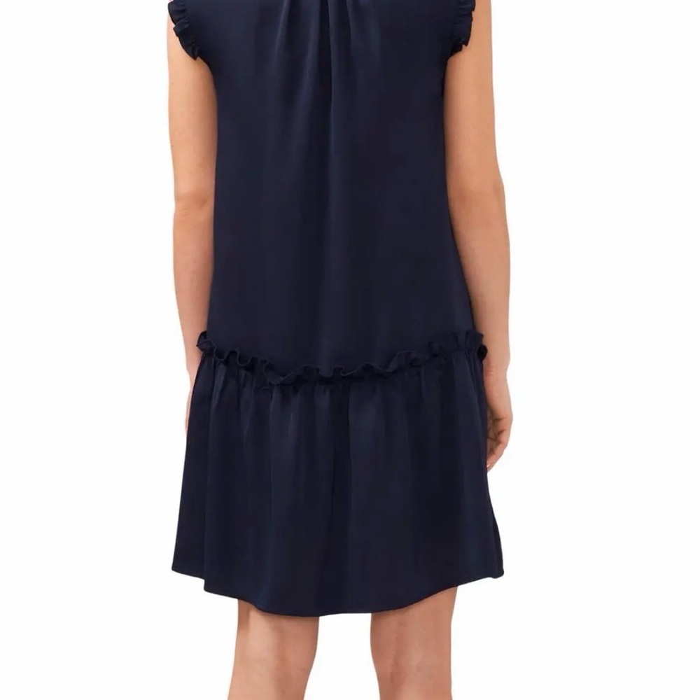 Halogen Ruffle Trim Button Down Satin Dress Classic Navy Blue Size Medium - Picture 13 of 13